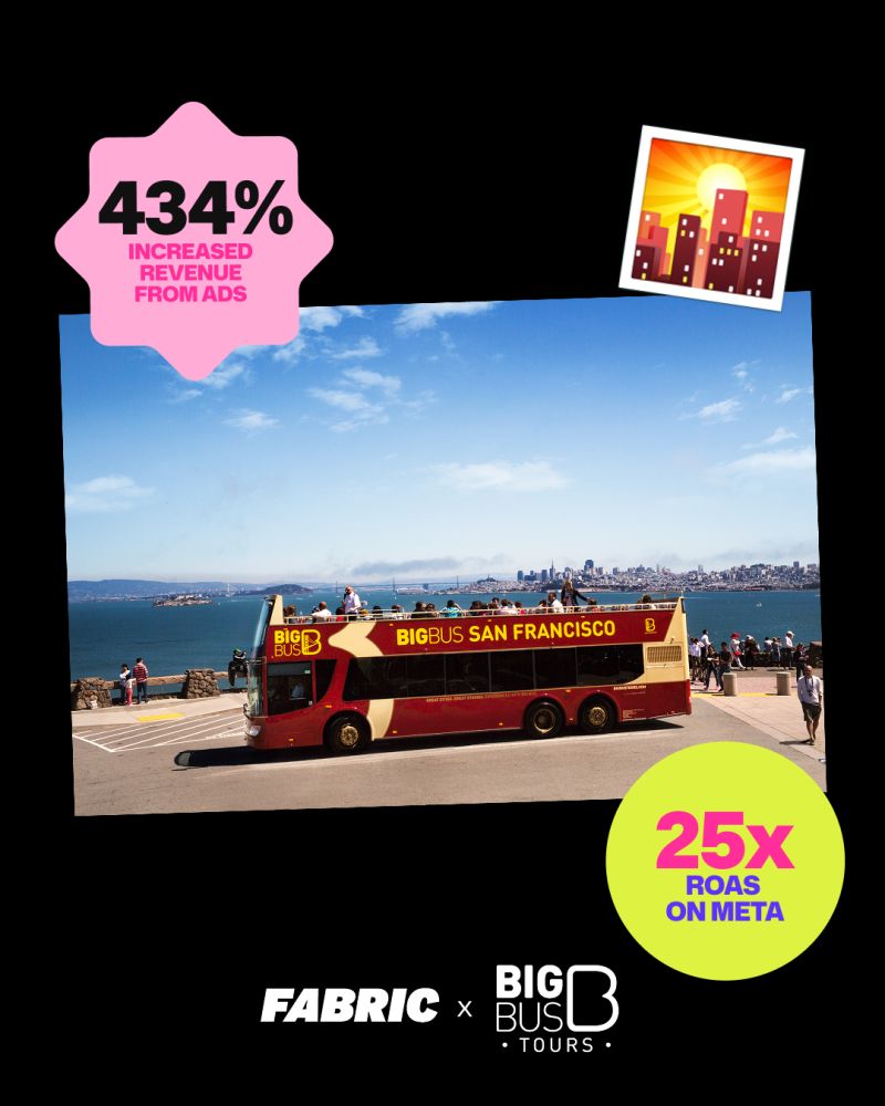 Big Bus Tours x Fabric Social - 1 Year 🎉 2 Big Bus Tours x Fabric: 434% increased revenue from ads and 25x ROAS on Meta